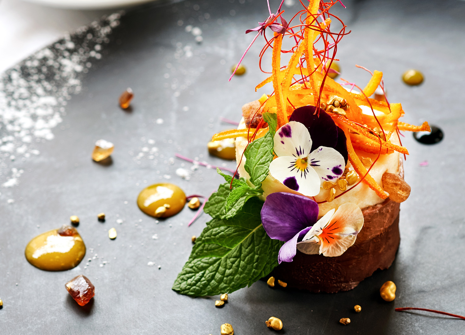 Chocolate cake. Restaurant dish